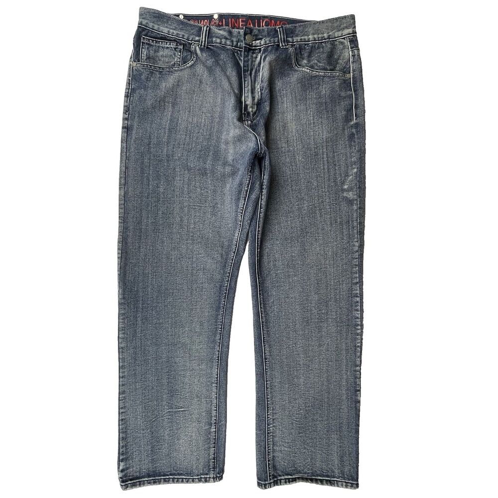 Linea Uomo Relaxed Straight Fit Jeans Men's High Rise W40 x L32 Blue Wash Y2K